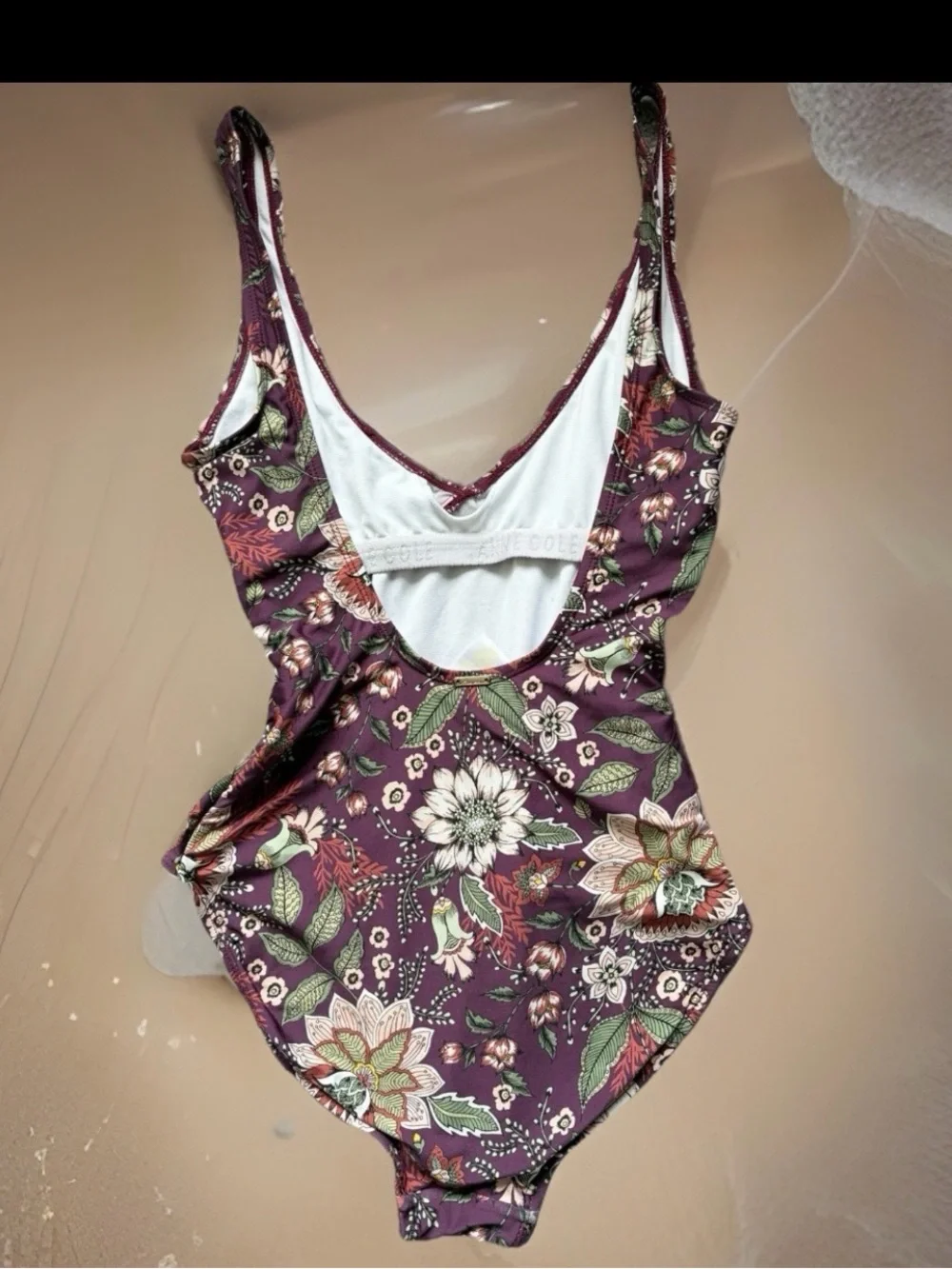 ANNE COLE Swimsuit Size 8 Purple Floral Ruched Sides Bikini Cut 1 Piece Suit EUC